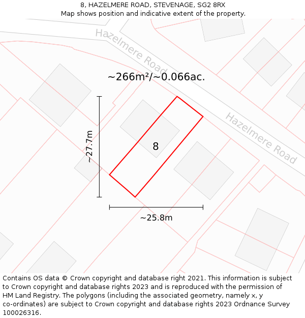 8, HAZELMERE ROAD, STEVENAGE, SG2 8RX: Plot and title map