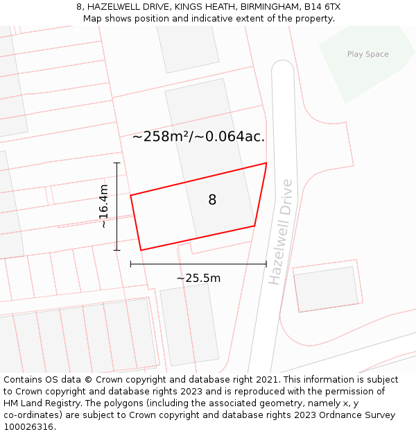 8, HAZELWELL DRIVE, KINGS HEATH, BIRMINGHAM, B14 6TX: Plot and title map
