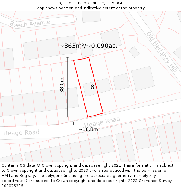 8, HEAGE ROAD, RIPLEY, DE5 3GE: Plot and title map