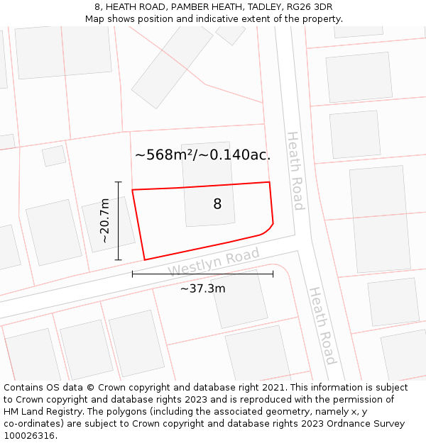 8, HEATH ROAD, PAMBER HEATH, TADLEY, RG26 3DR: Plot and title map