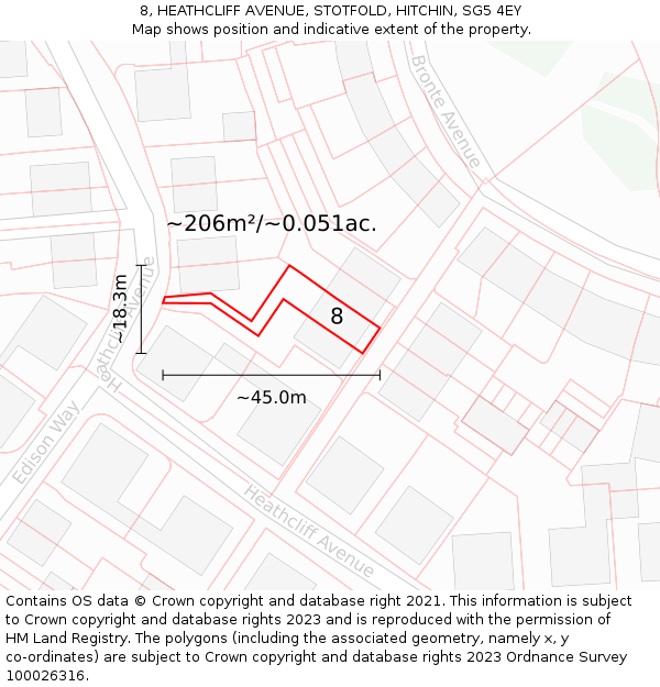 8, HEATHCLIFF AVENUE, STOTFOLD, HITCHIN, SG5 4EY: Plot and title map