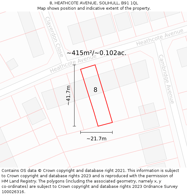 8, HEATHCOTE AVENUE, SOLIHULL, B91 1QL: Plot and title map