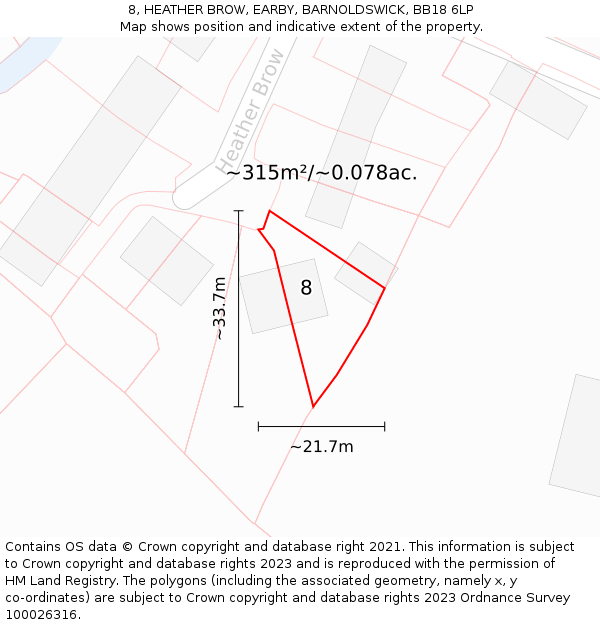8, HEATHER BROW, EARBY, BARNOLDSWICK, BB18 6LP: Plot and title map