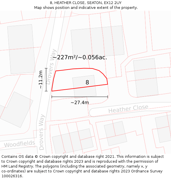 8, HEATHER CLOSE, SEATON, EX12 2UY: Plot and title map