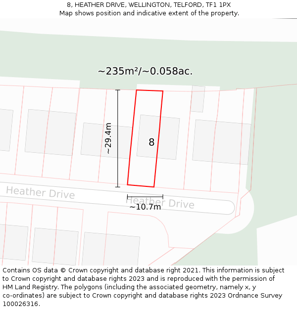 8, HEATHER DRIVE, WELLINGTON, TELFORD, TF1 1PX: Plot and title map