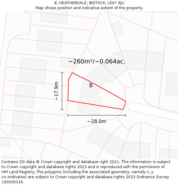 8, HEATHERDALE, IBSTOCK, LE67 6JU: Plot and title map