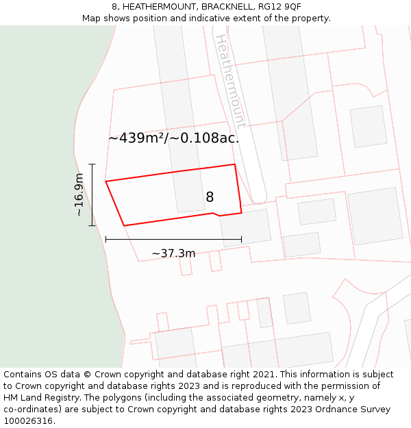 8, HEATHERMOUNT, BRACKNELL, RG12 9QF: Plot and title map