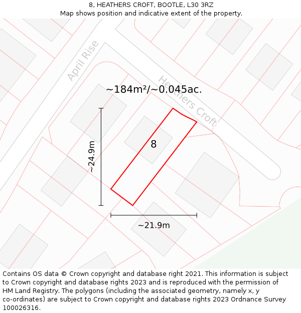 8, HEATHERS CROFT, BOOTLE, L30 3RZ: Plot and title map