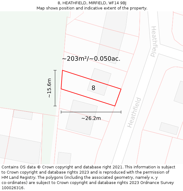 8, HEATHFIELD, MIRFIELD, WF14 9BJ: Plot and title map