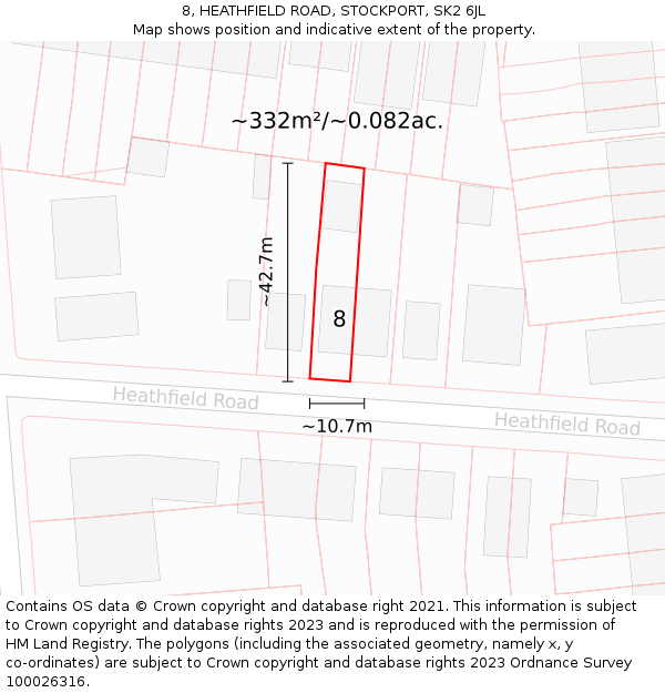 8, HEATHFIELD ROAD, STOCKPORT, SK2 6JL: Plot and title map
