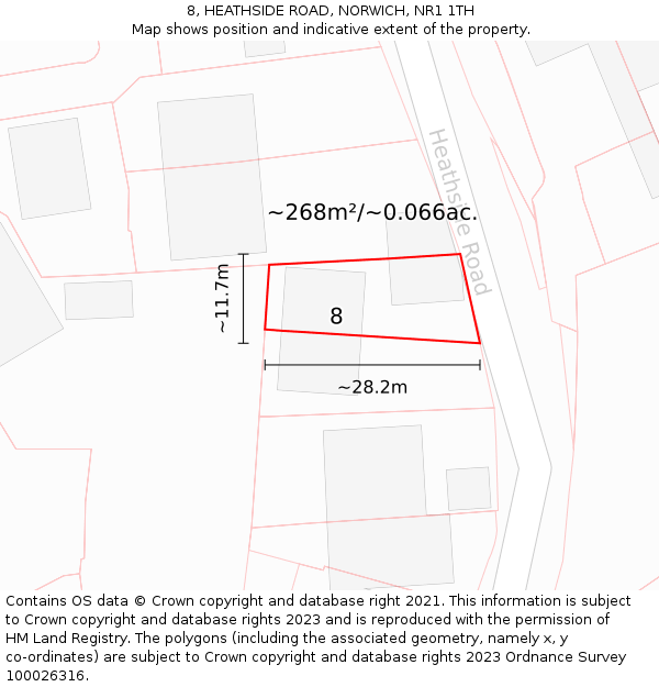 8, HEATHSIDE ROAD, NORWICH, NR1 1TH: Plot and title map