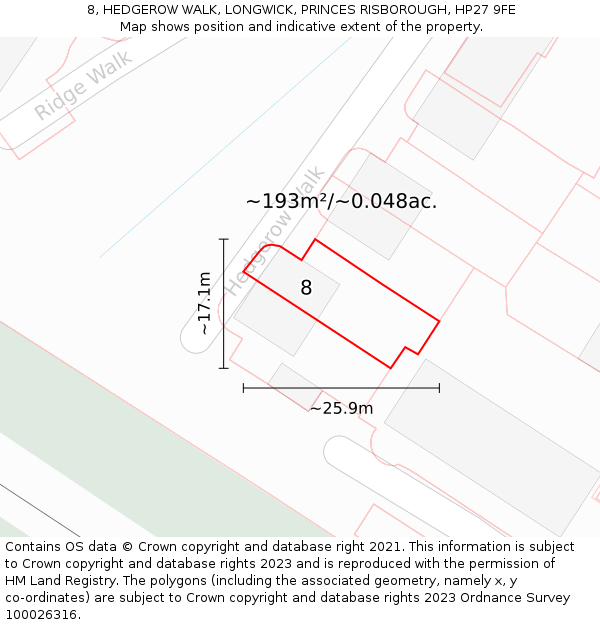 8, HEDGEROW WALK, LONGWICK, PRINCES RISBOROUGH, HP27 9FE: Plot and title map