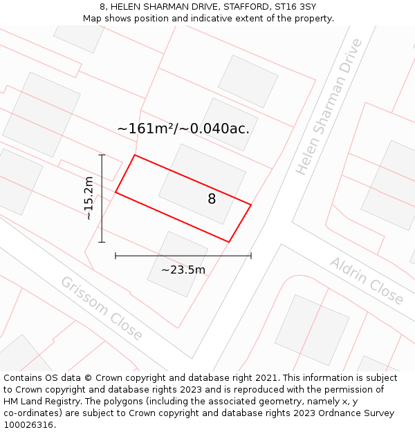8, HELEN SHARMAN DRIVE, STAFFORD, ST16 3SY: Plot and title map