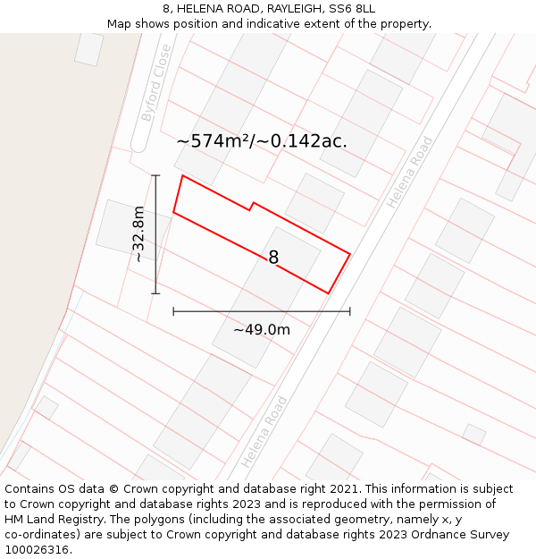 8, HELENA ROAD, RAYLEIGH, SS6 8LL: Plot and title map