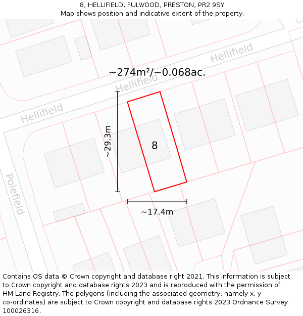 8, HELLIFIELD, FULWOOD, PRESTON, PR2 9SY: Plot and title map