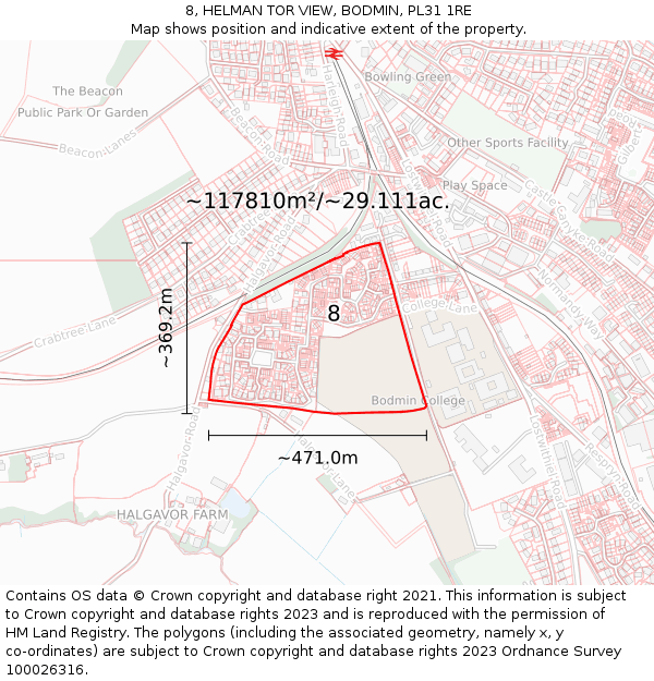 8, HELMAN TOR VIEW, BODMIN, PL31 1RE: Plot and title map
