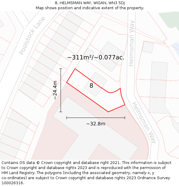 8, HELMSMAN WAY, WIGAN, WN3 5DJ: Plot and title map