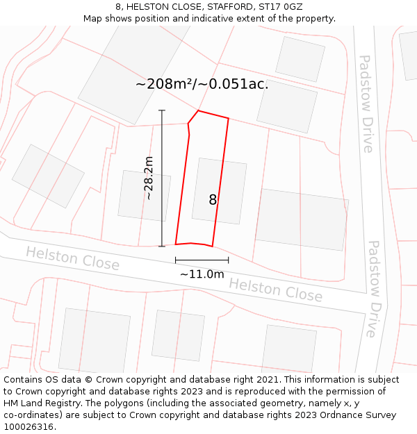 8, HELSTON CLOSE, STAFFORD, ST17 0GZ: Plot and title map