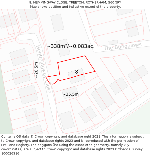 8, HEMMINGWAY CLOSE, TREETON, ROTHERHAM, S60 5RY: Plot and title map