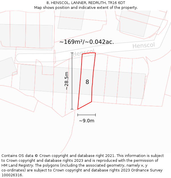 8, HENSCOL, LANNER, REDRUTH, TR16 6DT: Plot and title map