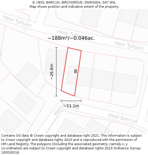 8, HEOL BARCUD, BIRCHGROVE, SWANSEA, SA7 9NL: Plot and title map