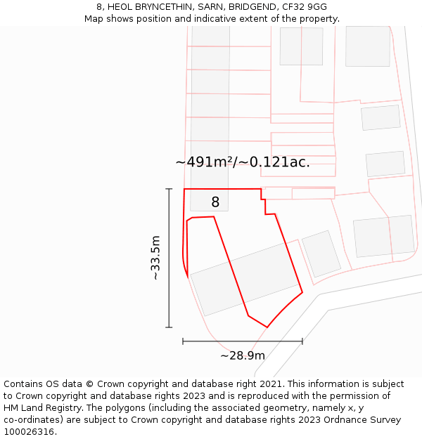 8, HEOL BRYNCETHIN, SARN, BRIDGEND, CF32 9GG: Plot and title map