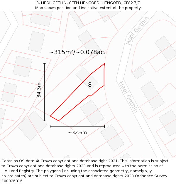 8, HEOL GETHIN, CEFN HENGOED, HENGOED, CF82 7JZ: Plot and title map