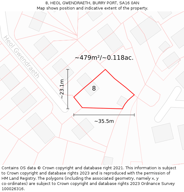 8, HEOL GWENDRAETH, BURRY PORT, SA16 0AN: Plot and title map