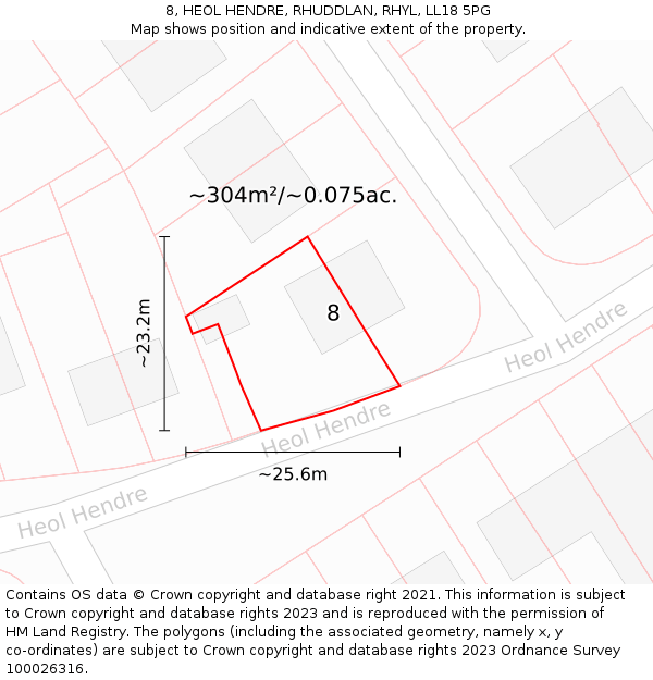 8, HEOL HENDRE, RHUDDLAN, RHYL, LL18 5PG: Plot and title map