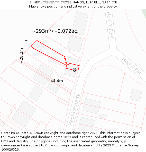 8, HEOL TREVENTY, CROSS HANDS, LLANELLI, SA14 6TE: Plot and title map