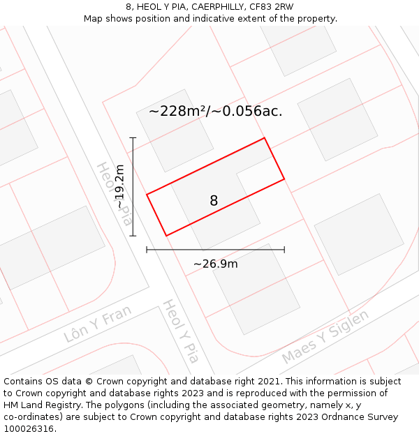 8, HEOL Y PIA, CAERPHILLY, CF83 2RW: Plot and title map