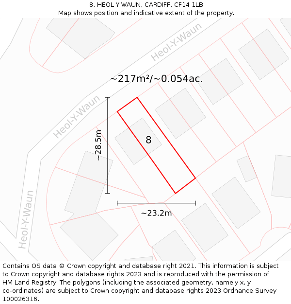 8, HEOL Y WAUN, CARDIFF, CF14 1LB: Plot and title map