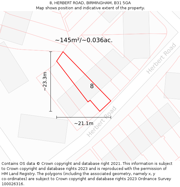 8, HERBERT ROAD, BIRMINGHAM, B31 5GA: Plot and title map