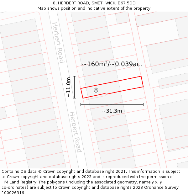 8, HERBERT ROAD, SMETHWICK, B67 5DD: Plot and title map
