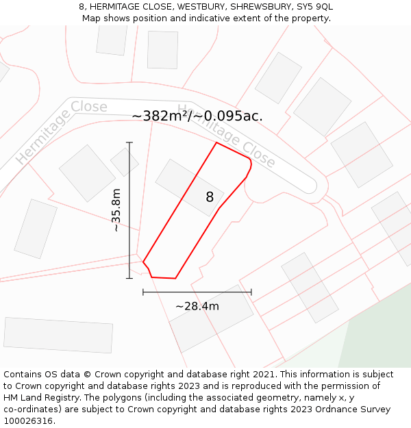 8, HERMITAGE CLOSE, WESTBURY, SHREWSBURY, SY5 9QL: Plot and title map