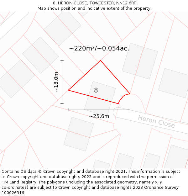 8, HERON CLOSE, TOWCESTER, NN12 6RF: Plot and title map