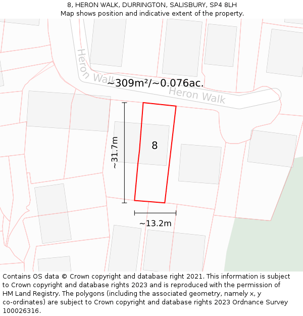 8, HERON WALK, DURRINGTON, SALISBURY, SP4 8LH: Plot and title map