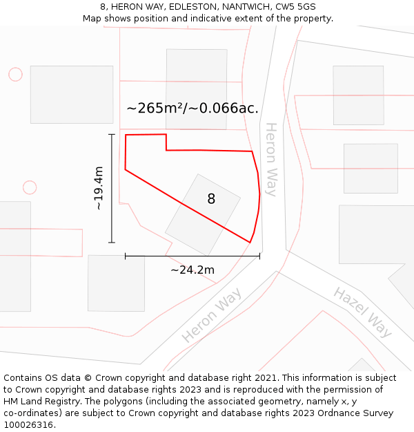 8, HERON WAY, EDLESTON, NANTWICH, CW5 5GS: Plot and title map