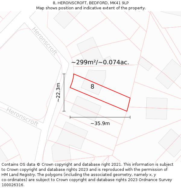 8, HERONSCROFT, BEDFORD, MK41 9LP: Plot and title map