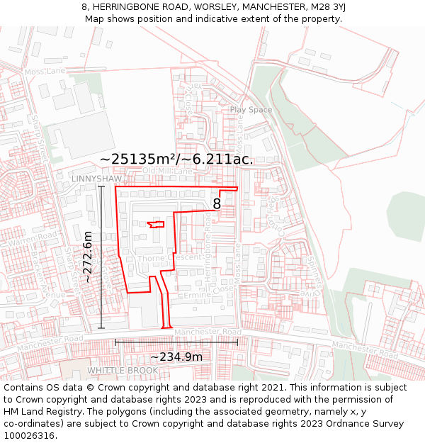 8, HERRINGBONE ROAD, WORSLEY, MANCHESTER, M28 3YJ: Plot and title map