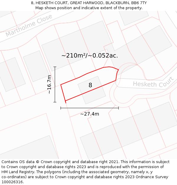 8, HESKETH COURT, GREAT HARWOOD, BLACKBURN, BB6 7TY: Plot and title map