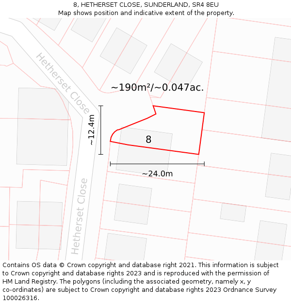 8, HETHERSET CLOSE, SUNDERLAND, SR4 8EU: Plot and title map