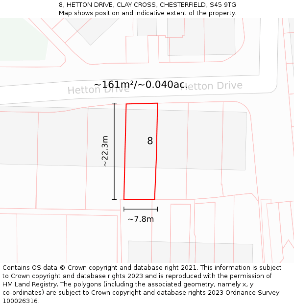 8, HETTON DRIVE, CLAY CROSS, CHESTERFIELD, S45 9TG: Plot and title map