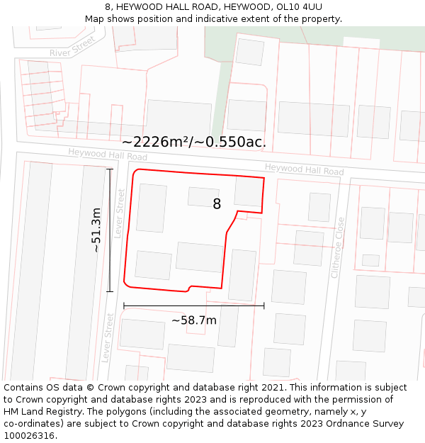 8, HEYWOOD HALL ROAD, HEYWOOD, OL10 4UU: Plot and title map