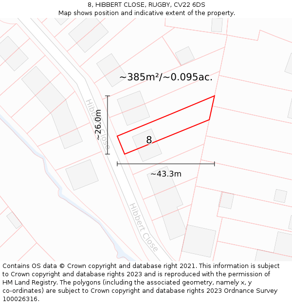 8, HIBBERT CLOSE, RUGBY, CV22 6DS: Plot and title map