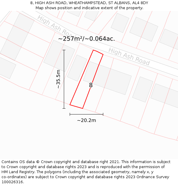 8, HIGH ASH ROAD, WHEATHAMPSTEAD, ST ALBANS, AL4 8DY: Plot and title map