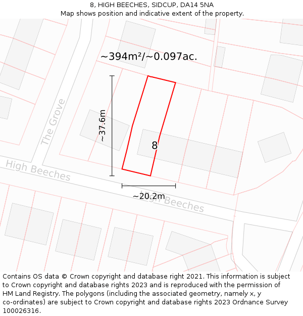 8, HIGH BEECHES, SIDCUP, DA14 5NA: Plot and title map