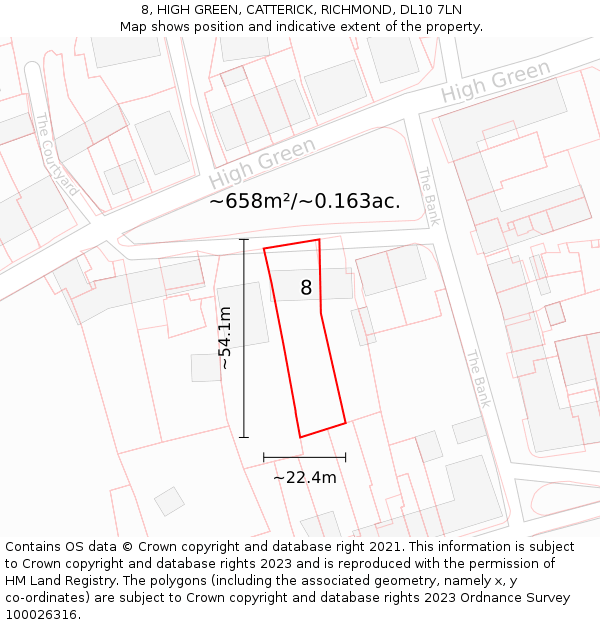 8, HIGH GREEN, CATTERICK, RICHMOND, DL10 7LN: Plot and title map