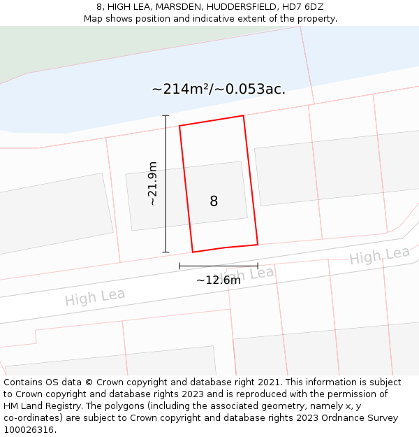 8, HIGH LEA, MARSDEN, HUDDERSFIELD, HD7 6DZ: Plot and title map