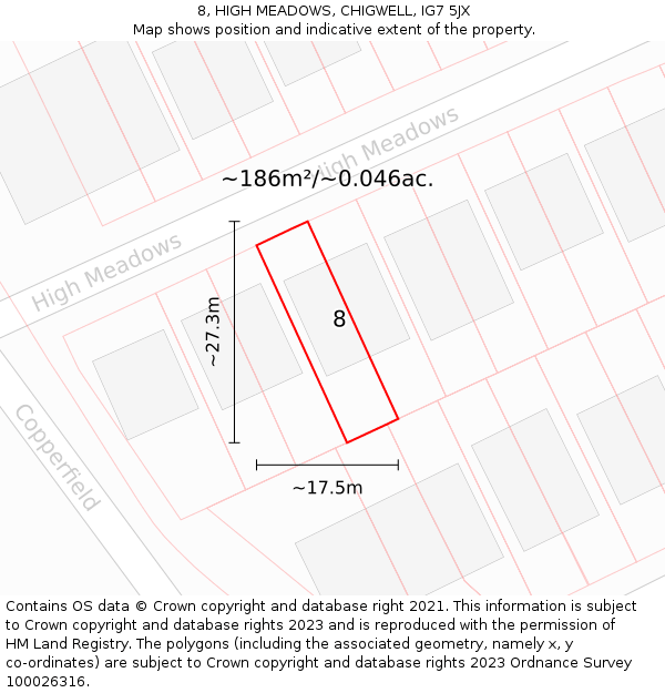 8, HIGH MEADOWS, CHIGWELL, IG7 5JX: Plot and title map